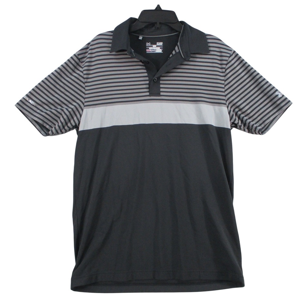Under Armour Mens HeatGear Striped Colorblock Golf Polo Shirt Grey Black SM